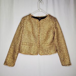 Express Metallic Crop Blazer Women Medium Gold Shimmer Textured Glam Party NYE
